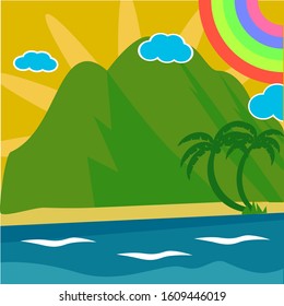 Palm leaves in the Pink Background decorated with beautiful flowers. Summer time. Illustration.