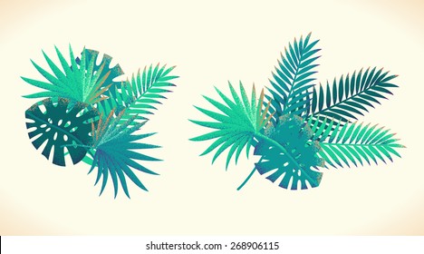 Palm leaves retro design elements