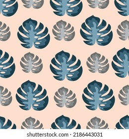 Palm leaves seamless background in pastel colors