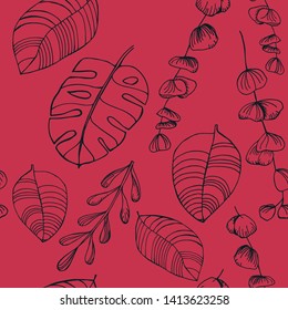 palm leaves seamless floral tropical pattern hand drawn sketch