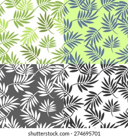 Palm leaves seamless pattern, 4 in a set, wallpaper and fabric print.