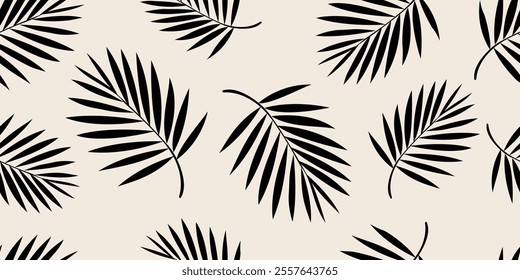 palm leaves seamless pattern. abstract background. Modern print in black and white colors, fabric, wallpaper, covers, cards, wall art, posters and decoration.