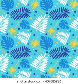 Palm leaves seamless pattern background. Tropical greeting card.