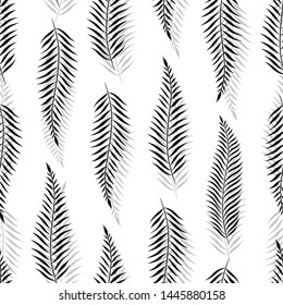 Palm leaves seamless pattern. Black on white background. Vector illustration background. For print, textile, web, home decor, fashion, surface, graphic design