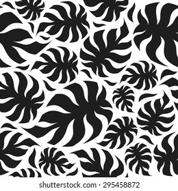 Palm leaves seamless pattern. Black print on white background