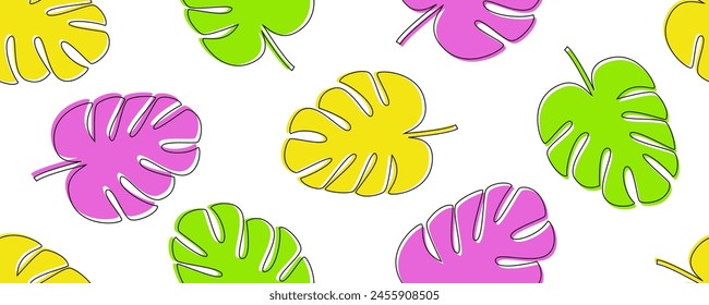 Palm leaves seamless pattern. Color fronds on white background. Vector illustration.