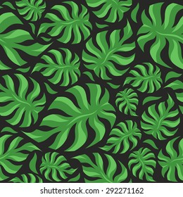 Palm leaves seamless pattern. Dark colors