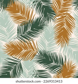 Palm leaves seamless pattern design. Tropical leaves branch  summer pattern design. Tropical floral pattern background. Trendy Brazilian illustration. 