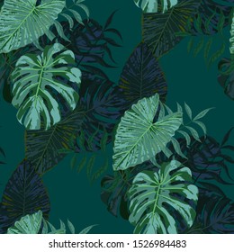 Palm Leaves. Seamless Pattern with Leaves of exotic Trees. Modern Texture for, Dress, Wallpaper, Underwear. Bright Leaves of Palm Tree.