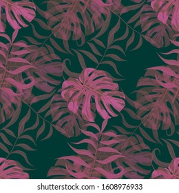 Palm Leaves. Seamless Pattern with Leaves of exotic Trees. Trendy Texture for, Underwear, Curtain, Swimwear. Bright Leaves of Palm Tree.