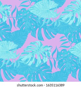 Palm Leaves. Seamless Pattern with Leaves of exotic Trees. Modern Texture for, Underwear, Curtain, Cloth. Bright Leaves of Palm Tree.