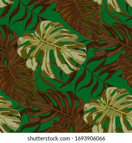 Hojas de palma. Patrón sin problemas con hojas de árboles exóticos. Textura retro para, papel tapiz, Pantalones, tela. Flagrantes hojas de palmera.