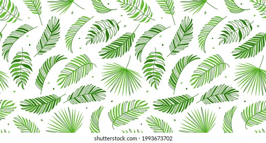 Palm leaves seamless pattern, green tropic tree repeating background. Nature trendy print. Summer illustration