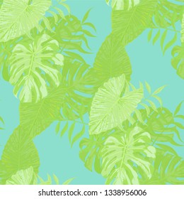 Palm Leaves. Seamless Pattern with Leaves of jungle Trees. Trendy Texture for, Dress, Paper, Shirt. Bright Leaves of Palm Tree.