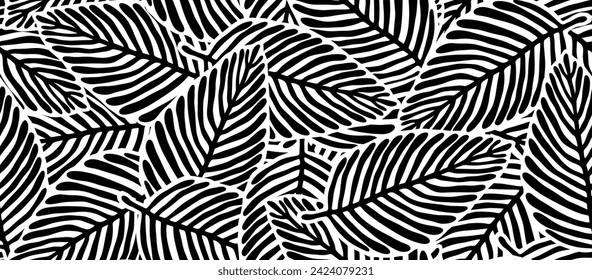 Palm leaves seamless pattern. monochrome Jungle geometric seamless pattern.