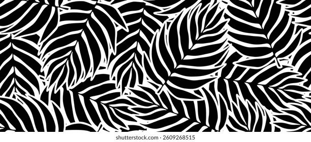 Palm leaves seamless pattern. monochrome Jungle geometric seamless pattern.