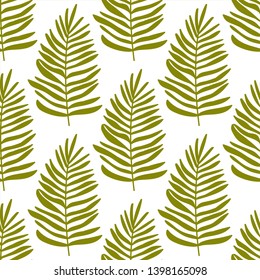 Palm leaves seamless pattern on white background. Vector illustration in hand-drawn flat style