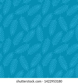 Palm leaves seamless pattern on blue background. Nature concept. Tropical plant. Vector image
