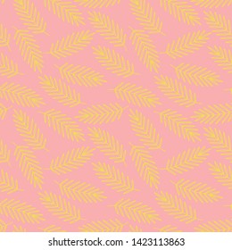 Palm leaves seamless pattern on pink background. Nature concept. Tropical plant. Vector image