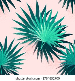 Palm leaves seamless pattern. Pink background. Retro vector illustration