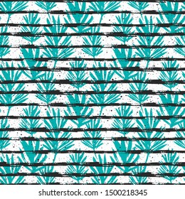 Palm Leaves Seamless Pattern Print . Fashion Texture with Horizontal Stripes