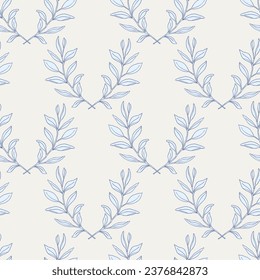 Palm leaves seamless pattern, simple hand drawn vector greenery background for textile or wallpaper design