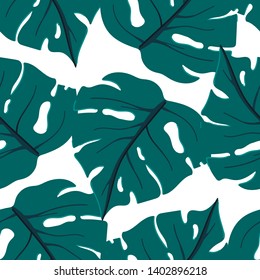 Palm leaves seamless pattern. Summer tropical leaves on white background. Stock vector