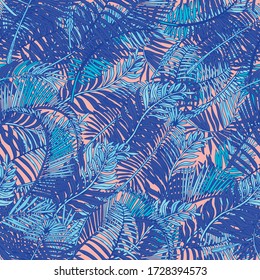 La Palma Deja Un Patrón Sin Marea. Fondo de hoja tropical de verano con hojas de palmera exóticas. Ilustración Hand Drawn.