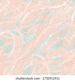 Palm Leaves Seamless Pattern. Summer Tropical Leaf Background with Exotic Palm Leaves. Hand Drawn illustration.