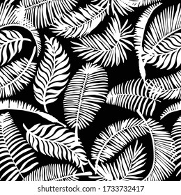 Palm Leaves Seamless Pattern. Summer Tropical Leaf Background with Exotic Palm Leaves. Hand Drawn illustration.