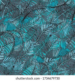 La Palma Deja Un Patrón Sin Marea. Fondo de hoja tropical de verano con hojas de palmera exóticas. Ilustración Hand Drawn.