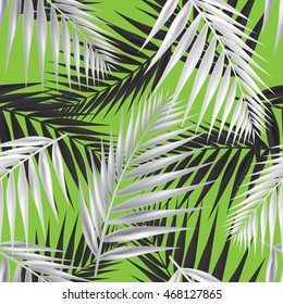 Palm leaves seamless pattern texture on green background. Vector Illustration.