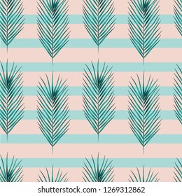 Palm leaves seamless pattern, tropical background, vector illustration.
