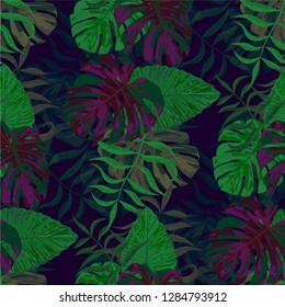 Palm Leaves. Seamless Pattern with Leaves of tropical Trees. Vintage Texture for, Shirt, Paper, Curtain. Bright Leaves of Palm Tree.