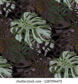 Palm Leaves. Seamless Pattern with Leaves of tropical Trees. Modern Texture for, Curtain, Swimwear, Wallpaper. Bright Leaves of Palm Tree.