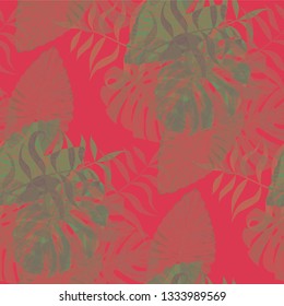 Palm Leaves. Seamless Pattern with Leaves of tropical Trees. Modern Texture for, Tablecloth, Swimwear, Fabric. Bright Leaves of Palm Tree.