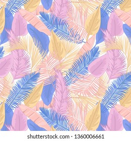 Palm leaves seamless pattern. Tropical leaves background.