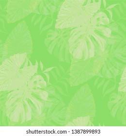 Palm Leaves. Seamless Pattern with Leaves of tropical Trees. Retro Texture for, Shirt, Underwear, Tablecloth. Bright Leaves of Palm Tree.