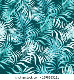 Palm leaves. Seamless pattern with tropical plants. Vector image.