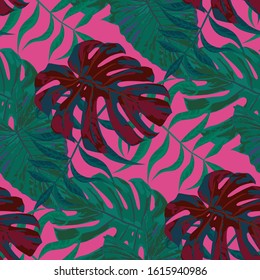 Palm Leaves. Seamless Pattern with Leaves of tropical Trees. Vintage Texture for, Fabric, Cloth, Paper. Bright Leaves of Palm Tree.
