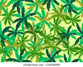 Palm hinterlässt nahtloses Muster. Tropischer Dschungel, exotischer Hintergrund. Typografischer Hintergrund für Werbung, Postkarten, Poster und Banner. Vektorgrafik