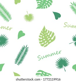 Palm leaves seamless pattern. Tropical leaves isolated on white background