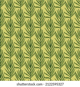 Palm leaves seamless pattern. Tropical branch in engraving style. Hand drawn texture for fabric, wallpaper, textile, print, wrapping paper. Vector illustration.