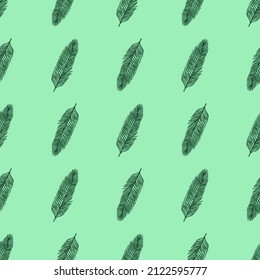 Palm leaves seamless pattern. Tropical branch in engraving style. Hand drawn texture for fabric, wallpaper, textile, print, wrapping paper. Vector illustration.