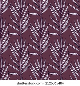 Palm leaves seamless pattern. Tropical branch in engraving style. Hand drawn texture for fabric, wallpaper, textile, print, wrapping paper. Vector illustration.