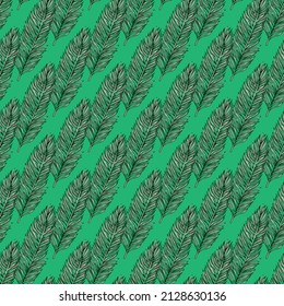 Palm leaves seamless pattern. Tropical branch in engraving style. Hand drawn texture for fabric, wallpaper, textile, print, wrapping paper. Vector illustration.