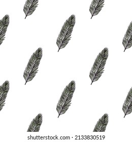 Palm leaves seamless pattern. Tropical branch in engraving style. Hand drawn texture for fabric, wallpaper, textile, print, wrapping paper. Vector illustration.