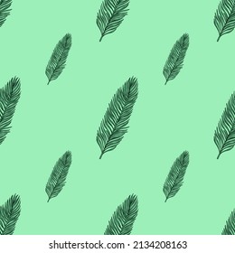 Palm leaves seamless pattern. Tropical branch in engraving style. Hand drawn texture for fabric, wallpaper, textile, print, wrapping paper. Vector illustration.