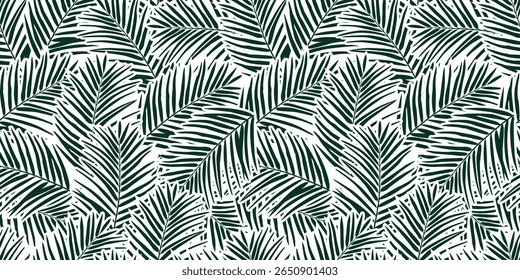 Palm leaves Seamless Pattern. Tropical Leaves, Beach Party Summer Endless Background. Botanical texture design for print, jungle exotic party invitation, wall arts, and wallpaper