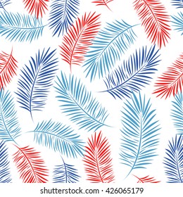 Palm Leaves seamless pattern. Tropical  Background. Vector illustration. 80s - 90s fashion style